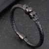 Bracelete de Couro Genuíno e Caveira de Aço Inoxidável