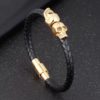 Bracelete de Couro Genuíno e Caveira de Aço Inoxidável - Image 2