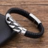 Pulseira de Couro Genuíno e Aço Inoxidável.