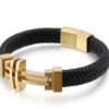 Pulseira de Couro Legitimo com Cruz de Aço Inoxidável. - Image 2