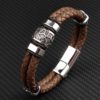 Pulseiras de Couro Duplo Genuíno e Aço Inoxidável