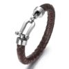 Pulseira de Couro Genuíno com Fecho de Ferradura em Aço Inoxidável