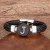Pulseira de Couro Genuíno com Pedra Natural, Letra Inicial de Zircônia e Aço Inoxidável. - Image 2