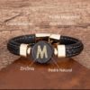 Pulseira de Couro Genuíno com Pedra Natural, Letra Inicial de Zircônia e Aço Inoxidável. - Image 3