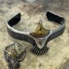 Bracelete Viking de Águia Banhado em Prata e Cabeça Banhado a Ouro 18k. - Image 4