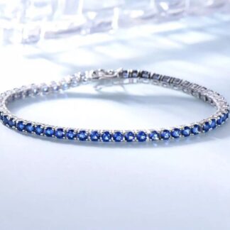 Pulseira Riviera de Prata 925 Cravejada de Pedra Safira Azul